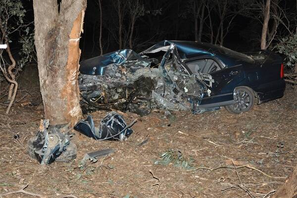 An Echuca man was trapped inside his car after slamming into a tree on Saturday night.