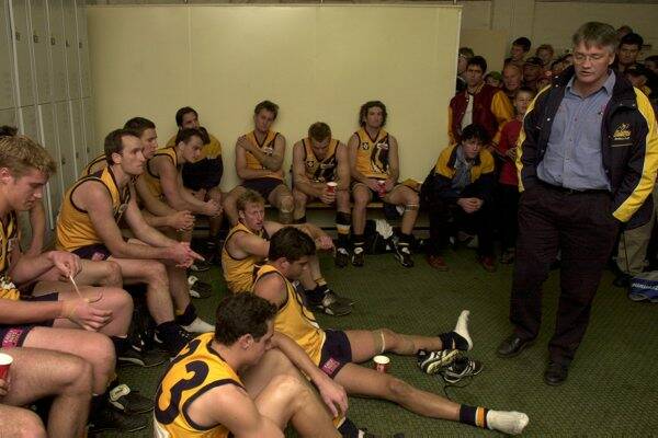 Damian Drum in the sheds after a Diggers loss in 2001.