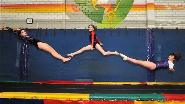 TALENTED: Tumblers Haylee Wellard, Latisha Painter and Jaclyn McAliece, from the Bendigo Gymnastics Centre, are among the best in the world.  Pictures: BRENDAN McCARTHY