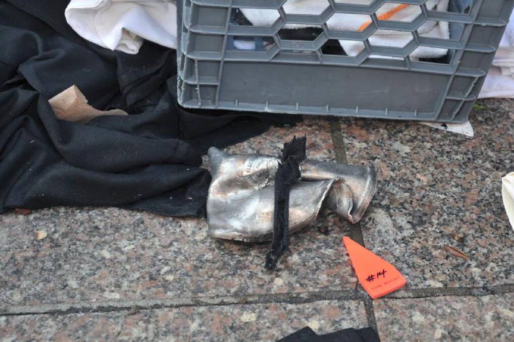 The remains of an explosive device, photographed by crime scene investigators. Photo: REUTERS