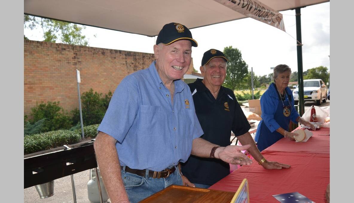 John Henderson and Ted Drayton cook up a breakfast storm on behalf of Rotary Club of Singleton at the Aussie Day celebrations.
