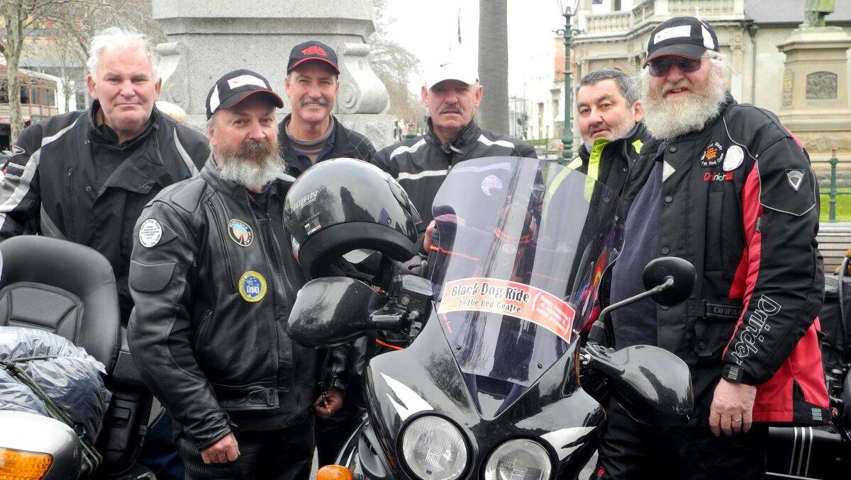 ON THE ROAD: Moose, Gags, Ash, Archie H, Alan “No brakes’’ and Ric Raftis take part in the Black Dog Ride raising funds for mental health and depression.  Picture: ELOISE JOHNSTONE