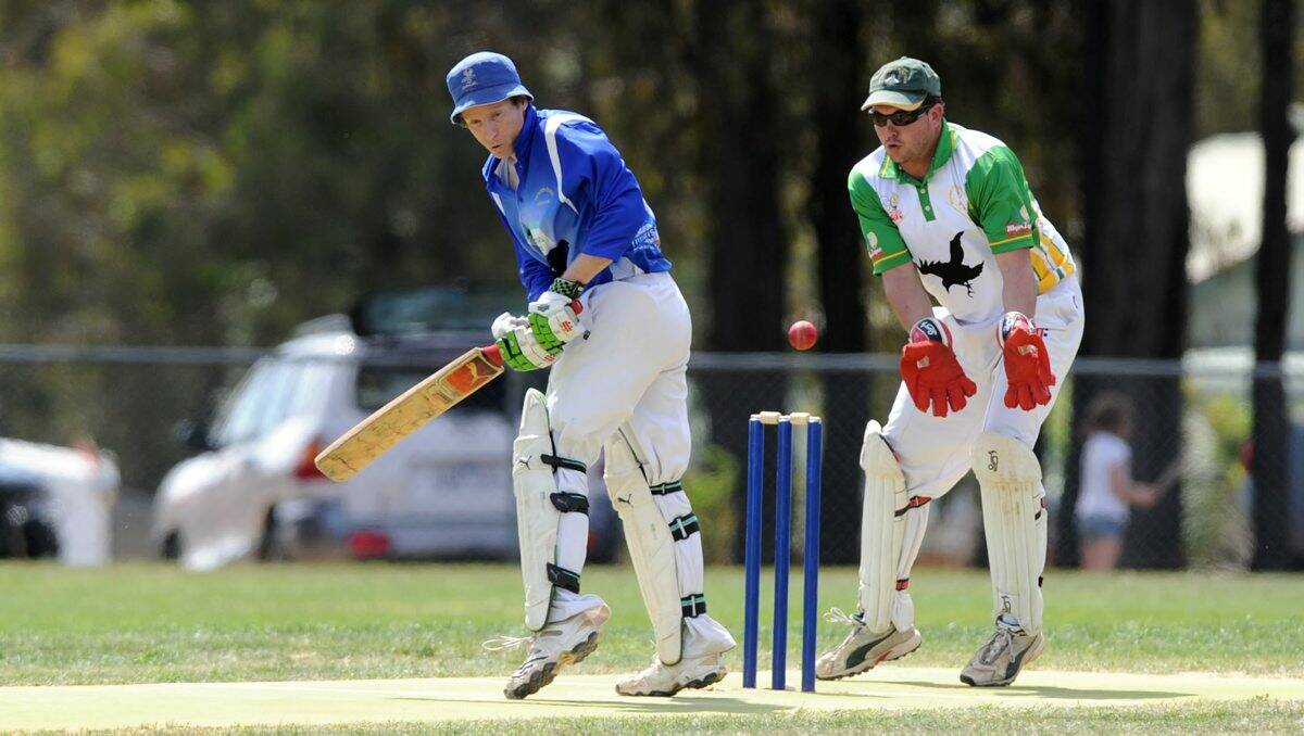 Golden Gully's Shaun O'Shea plays a leg glance in front of Spring Gully's Shaun Makepeace.