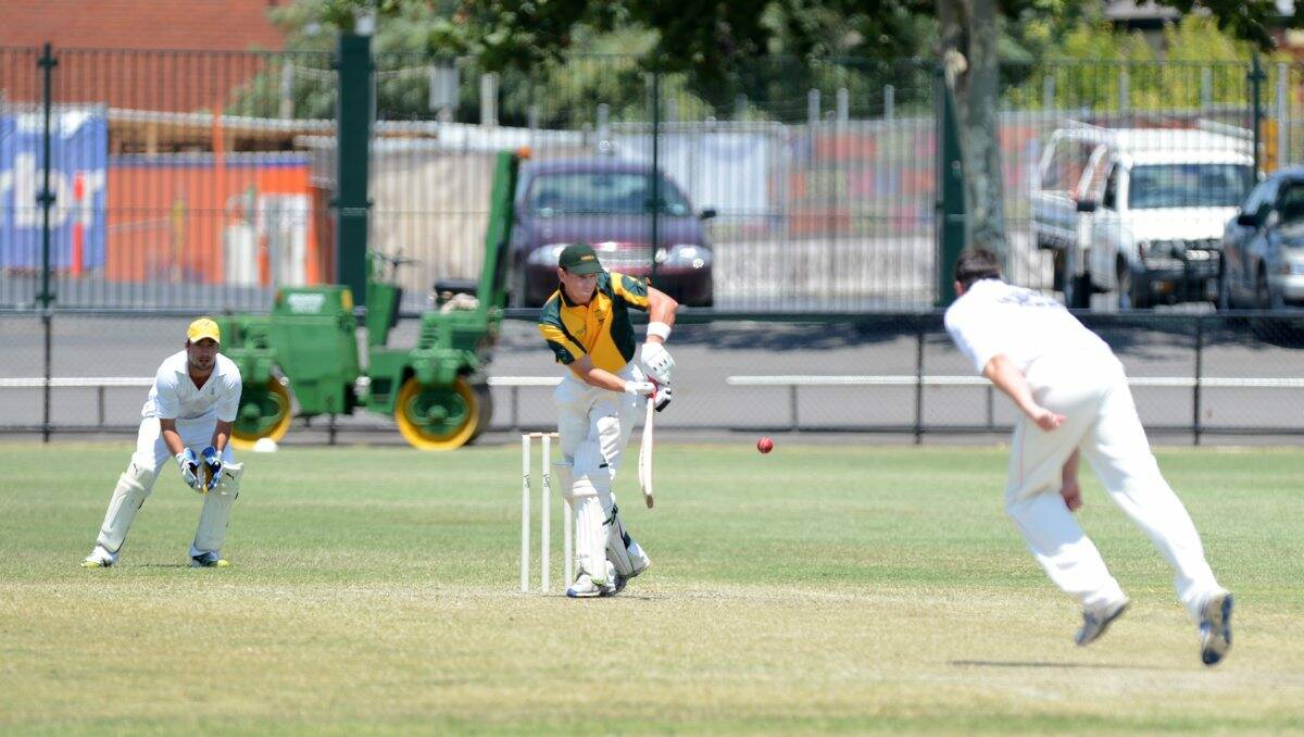 Ferntree Gully star Jayden Bradbury on his way to 88 not out.