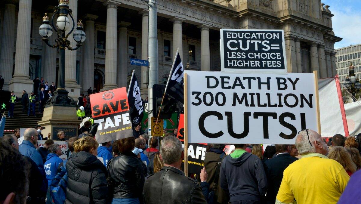Rally: A large crowd attended the TAFE cuts protest which began at the State Library. Picture: Fairfax