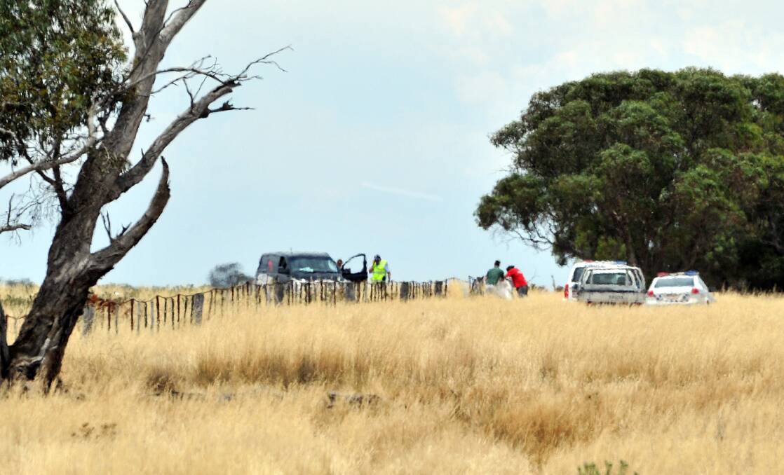 Tragedy: Police at the scene of yesterday’s incident at Bridgewater in which a skydiver was killed. Picture: Julie Hough