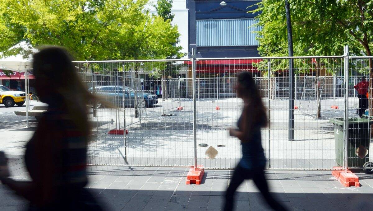 READY: An area of Hargreaves Mall is fenced in readiness for the dragon playground.  Picture: BRENDAN McCARTHY