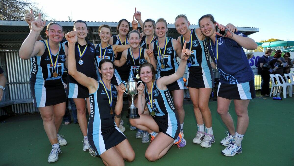 BRILLIANT BOROUGH: Eaglehawk’s A-grade netball team after its stunning grand final victory. Picture: JULIE HOUGH 
