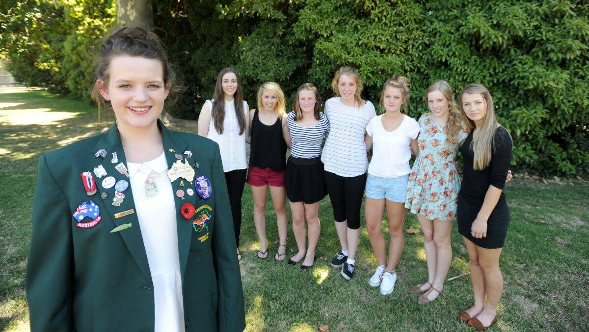 Adventure: Rotary exchange students Gabriela Giggins, Holly Greenham, Shari MacKenzie, Sherrin Wright, Ella Toll, Jess Birch, Madeline Lewon and Peal Svensen will soon be experiencing very different cultures to Australia’s when they embark on an overseas Rotary exchange this month.  Picture: JODIE DONNELLAN