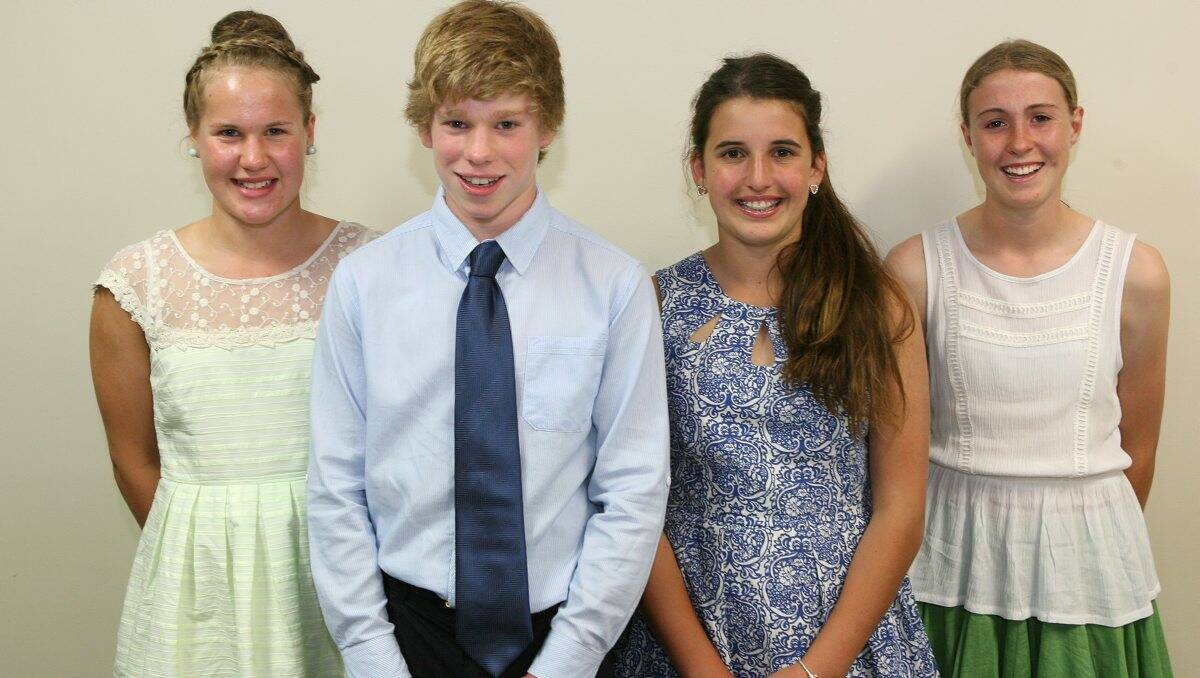 FAB FOUR: Isabella Symons, Isaac Buckell, Lily Pridham and Tayla Vlaeminck at last night’s Bendigo Sportsmen’s Association’s Junior Sports Star of the Year award held at Kangaroo Flat Sports Club. Picture: PETER WEAVING 