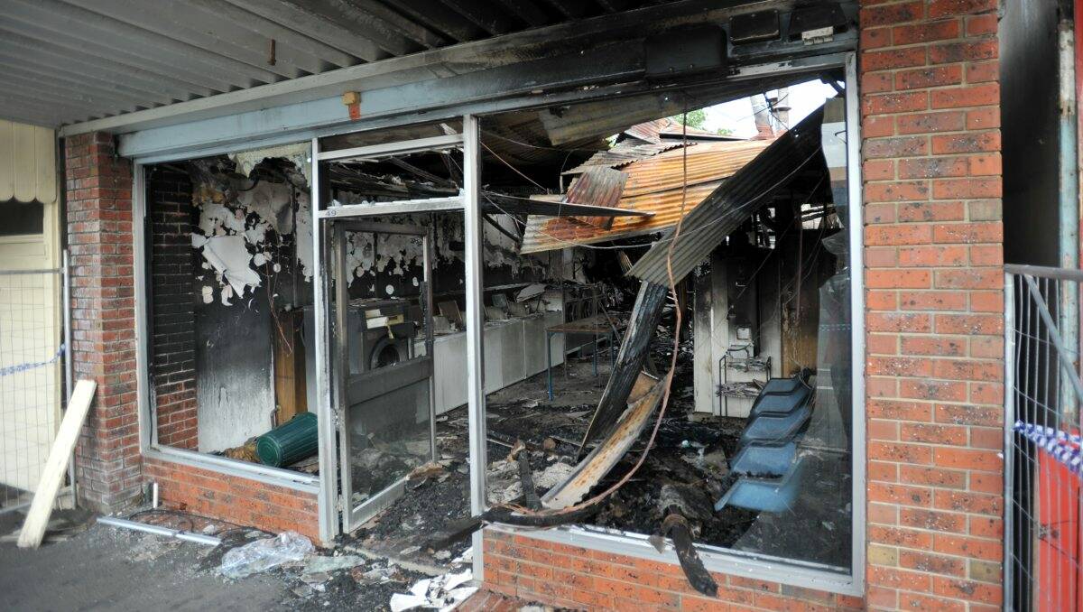Blaze: Fire destroyed the Kyneton Laundromat on Saturday night. Picture: Jodie Donnellan