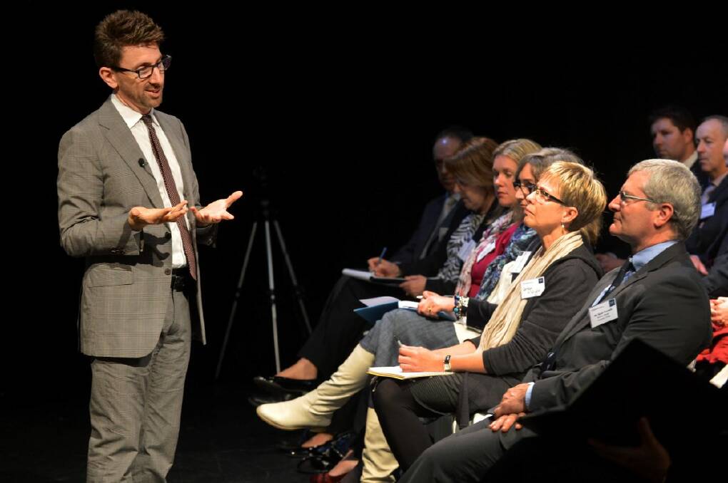 IN TUNE: Dr Marc Brackett PhD delivered a keynote speech to guests at Girton Grammar. Picture: Brendan McCarthy