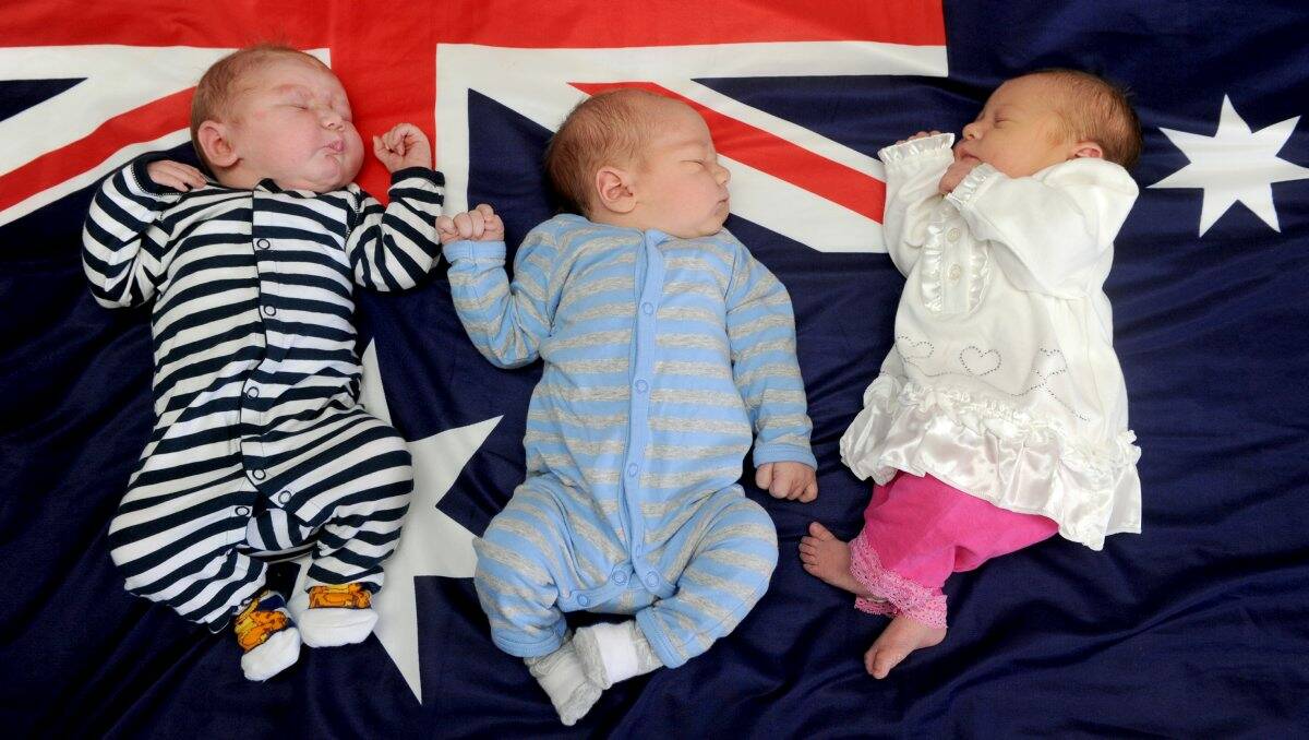 NEWBORNS: Lilly Nixon, Hunter Lane and Alysha Dowie were all born on Australia Day.Picture: JODIE DONNELLAN 