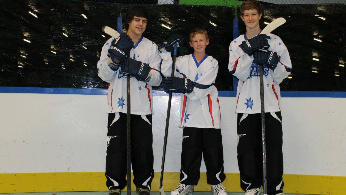 REPRESENTING AUSTRALIA: In-line hockey players Lockie Reilly, Caleb Smith and Callum Janssen.  Picture: SUPPLIED 