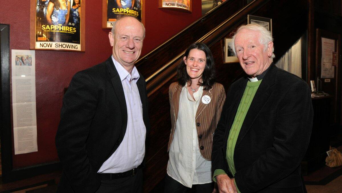 FIGHT: The Rev. Tim Costello, Jess Howard (EPIC committee member) and the Reverend Ken Parker. Picture: PETER WEAVING   
