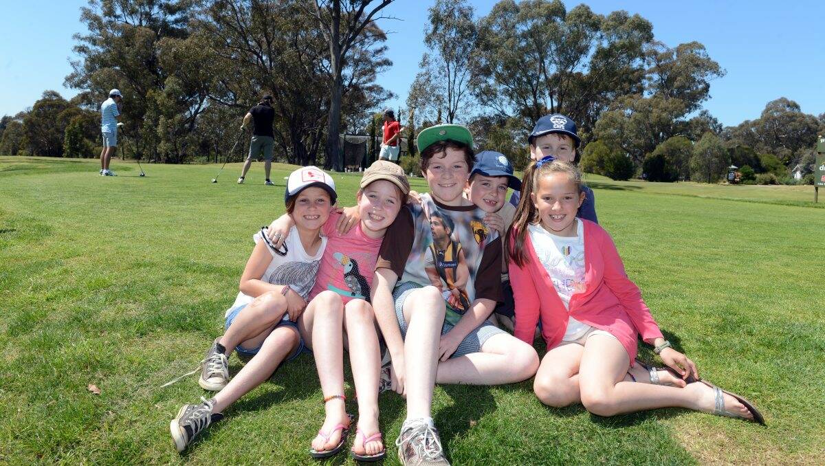Support: Arkie Donnelly 8, Ruby McMahon, 8, Brad Condick, 13, Jack McMahon, 6, Lily McMahon, 10 and Tom Devine at the Bendigo Golf club fund-raiser for juvenile diabetes.  Picture: Jim Aldersey