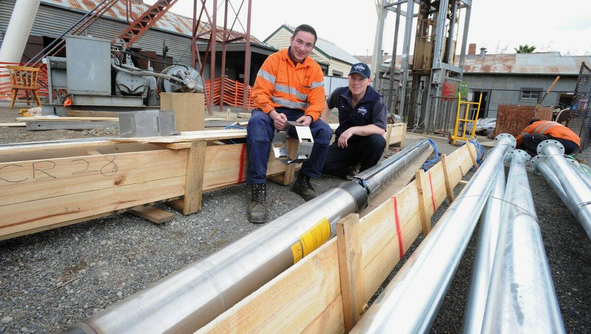 Flood solution: Mark Manson from Midland Irrigation and Central Deborah Mine manager Karl Penrose with the new pumps. Picture: Peter Weaving