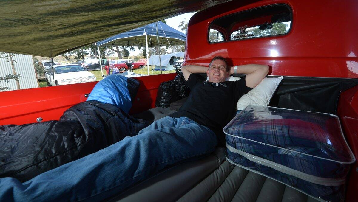 COSY: Mark Bailey incorporated a bed into the back of his 1949 Ford pickup, which he bought in the United States. Picture: BLAIR THOMSON