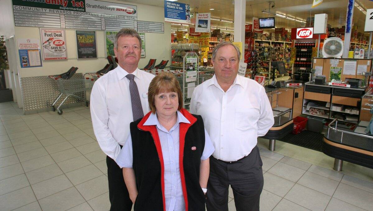 Worried: Co-owners Mark and Marian Geyer and Bill Bateson at the IGA store in Strathfieldsaye. Picture: Peter Weaving
