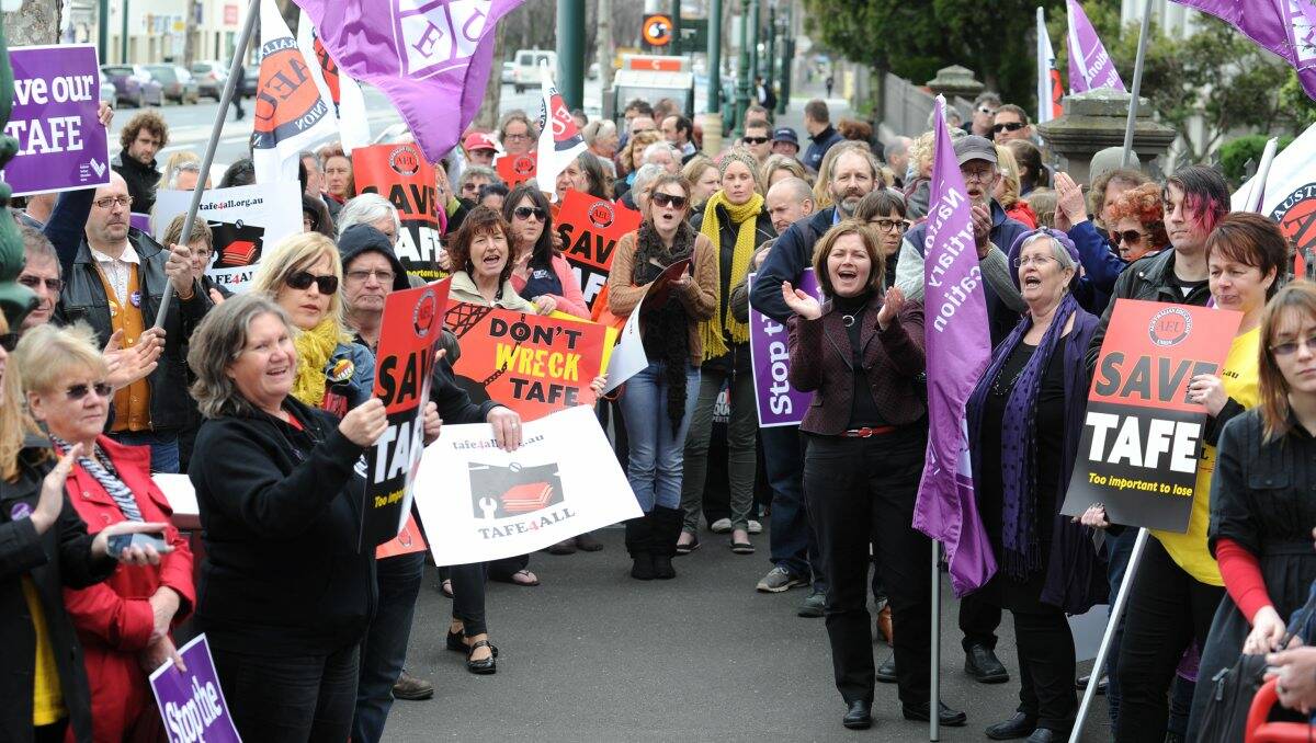 Protesters rally against TAFE cuts earlier this year. Picture: PETER WEAVING