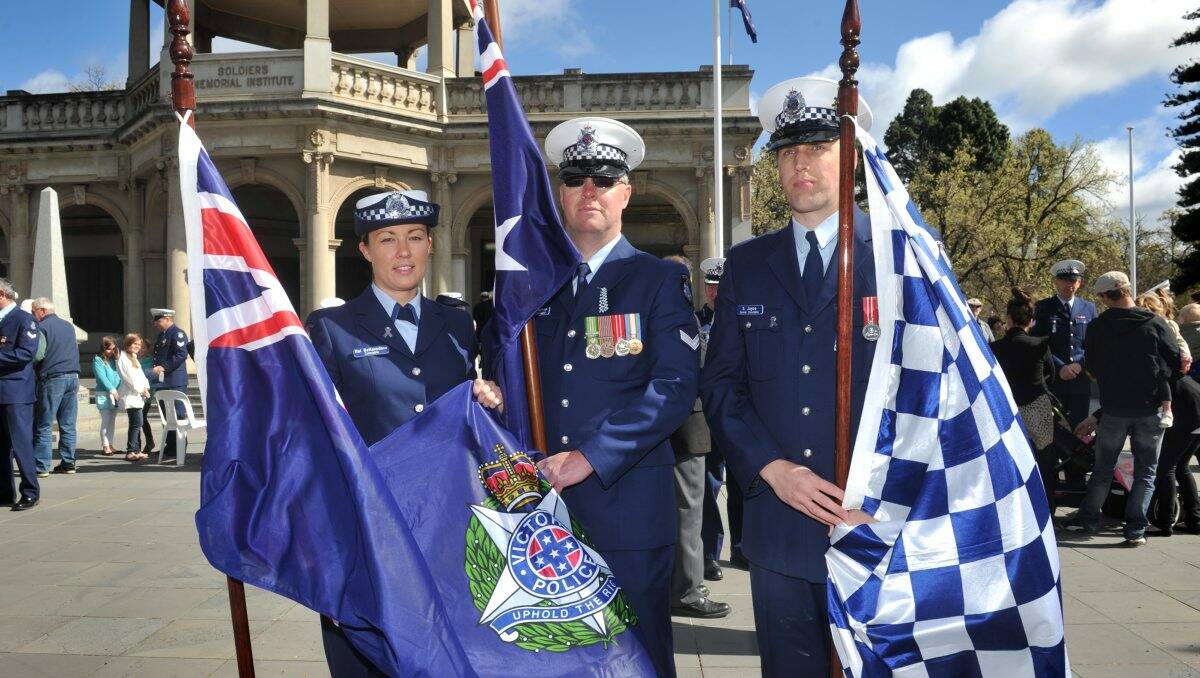 Ceremony: Constable Kat Dellavedova, Senior Constable Grant Thompson and Senior Constable Shannon Joyce. Picture: Julie Hough