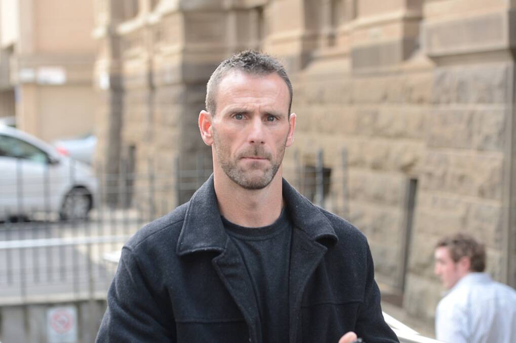 Constable Jason Mooney leaves court yesterday.