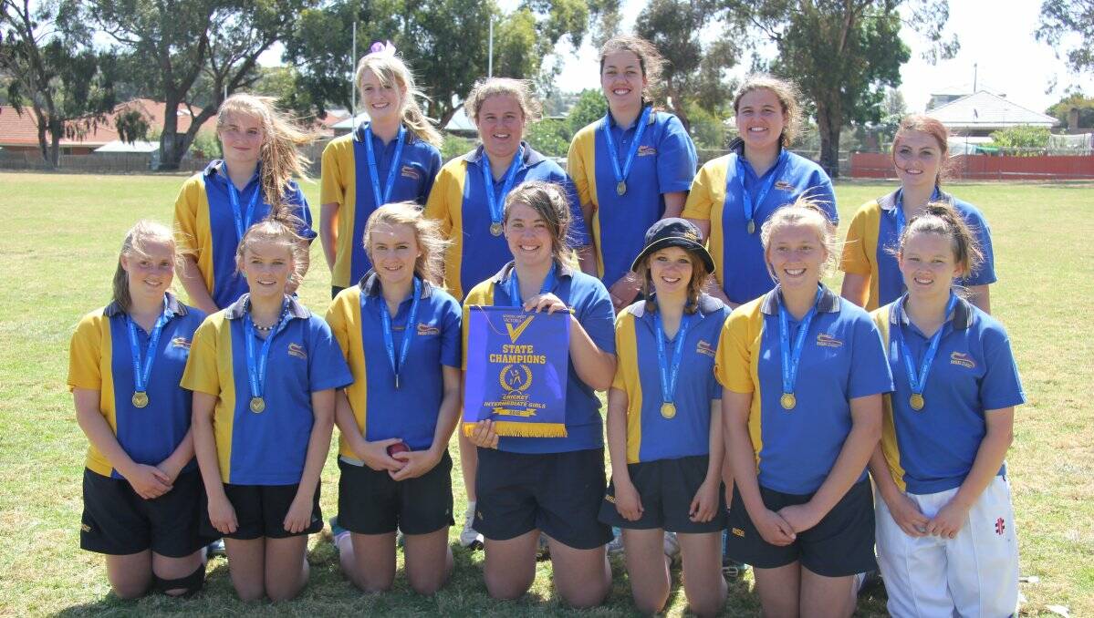 VICTORIOUS: Bendigo South East Secondary College's years 9-10 girls' cricket team. Back: Beth McDonald, Tahlia Ellis, Grace Thomas, Dayna McGough, Carly Thomas and Brittany Roberts. Front: Amy McDonald, Baylee Kendall, Tayla Edsall-French, Chelsea Reeves (captain), Kim Kennedy and Ally Van Dalen. Picture: supplied