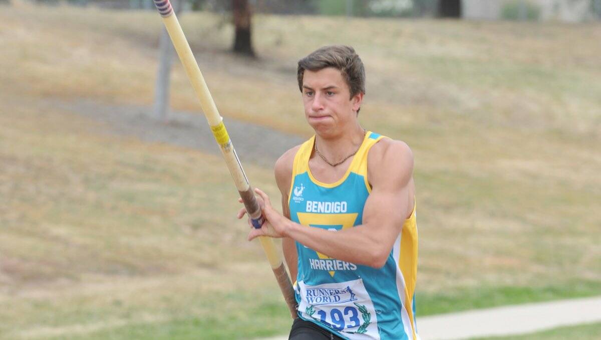 GOLD: Girton Grammar's Blake Pryse, a rising star at Bendigo Harriers, cleared 4.20m to win the under-17 pole vault. Picture: JODIE DONNELLAN 