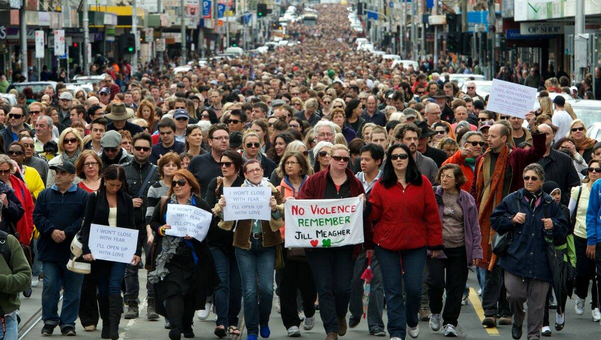 peaceful: Thousands walked down Sydney Road on Sunday to honour Jill Meagher. 
