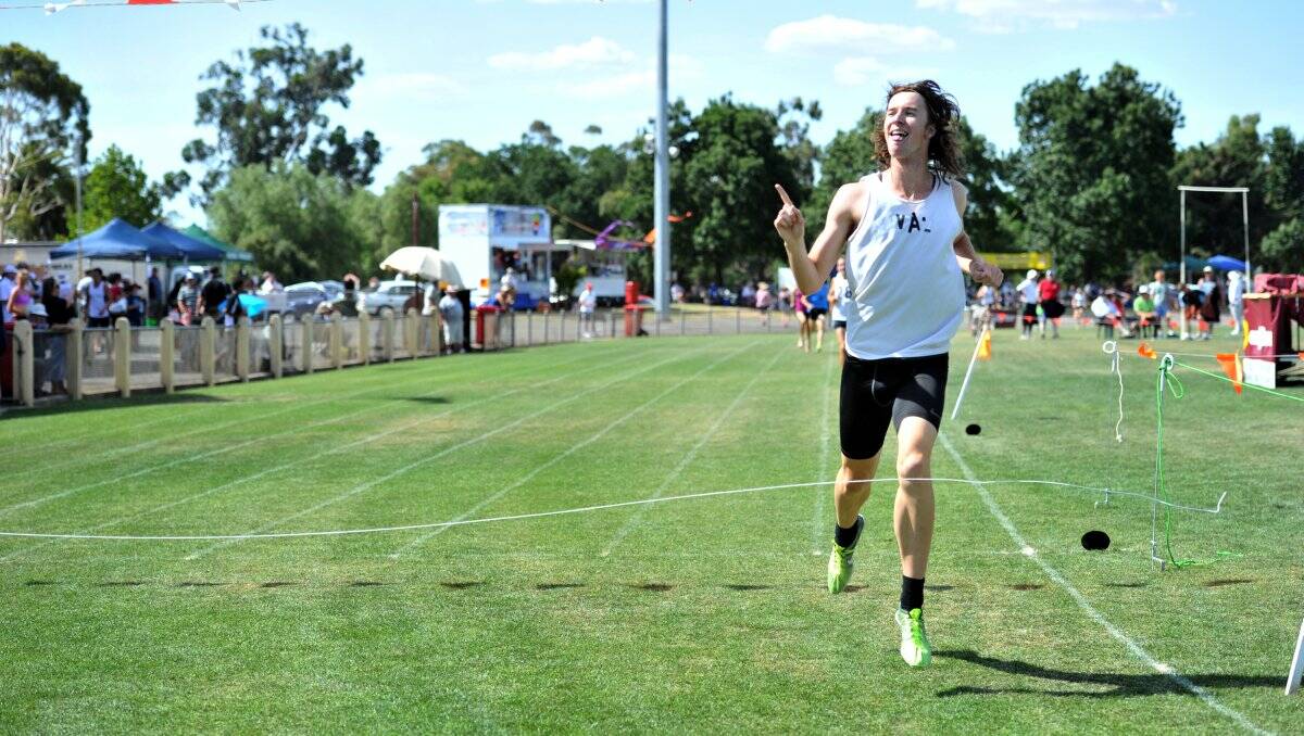 VICTORIOUS: Maiden Gully’s Cody Williamson celebrates after winning this year’s backmarkers 1600m at Maryborough.  Picture: JIM ALDERSEY