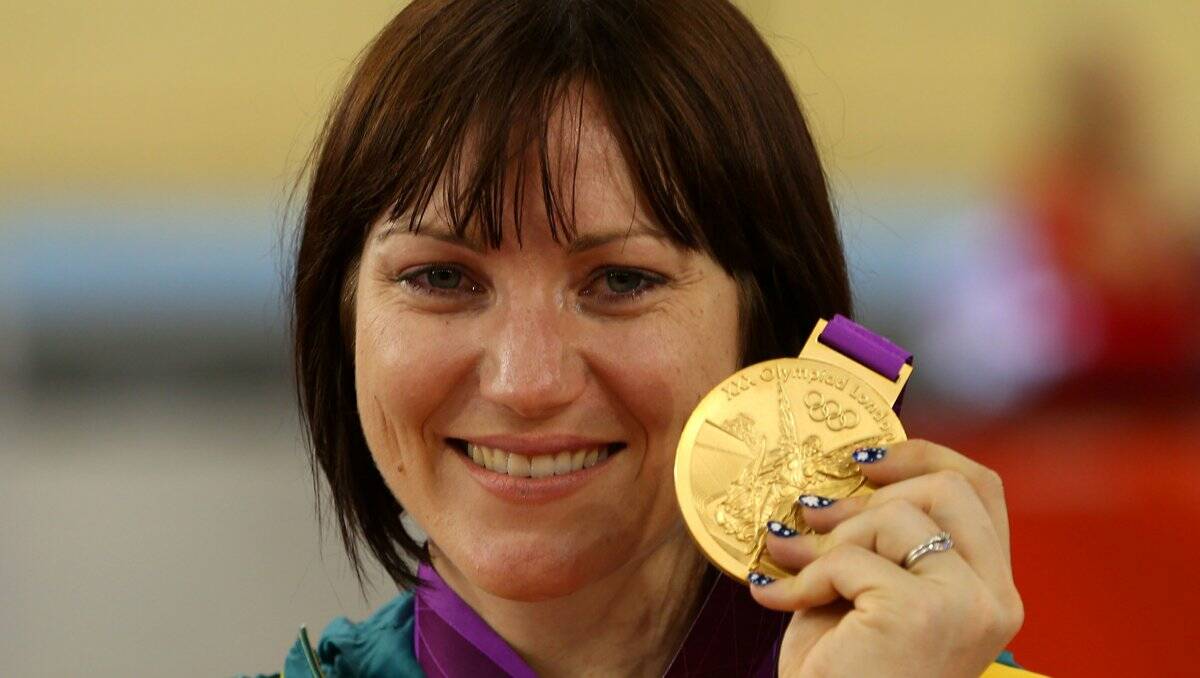EMOTIONAL: Cycling star Anna Meares, who fought back from serious injury, shows how much the gold medal win meant to her at this year’s London Olympics.     Picture: GETTY