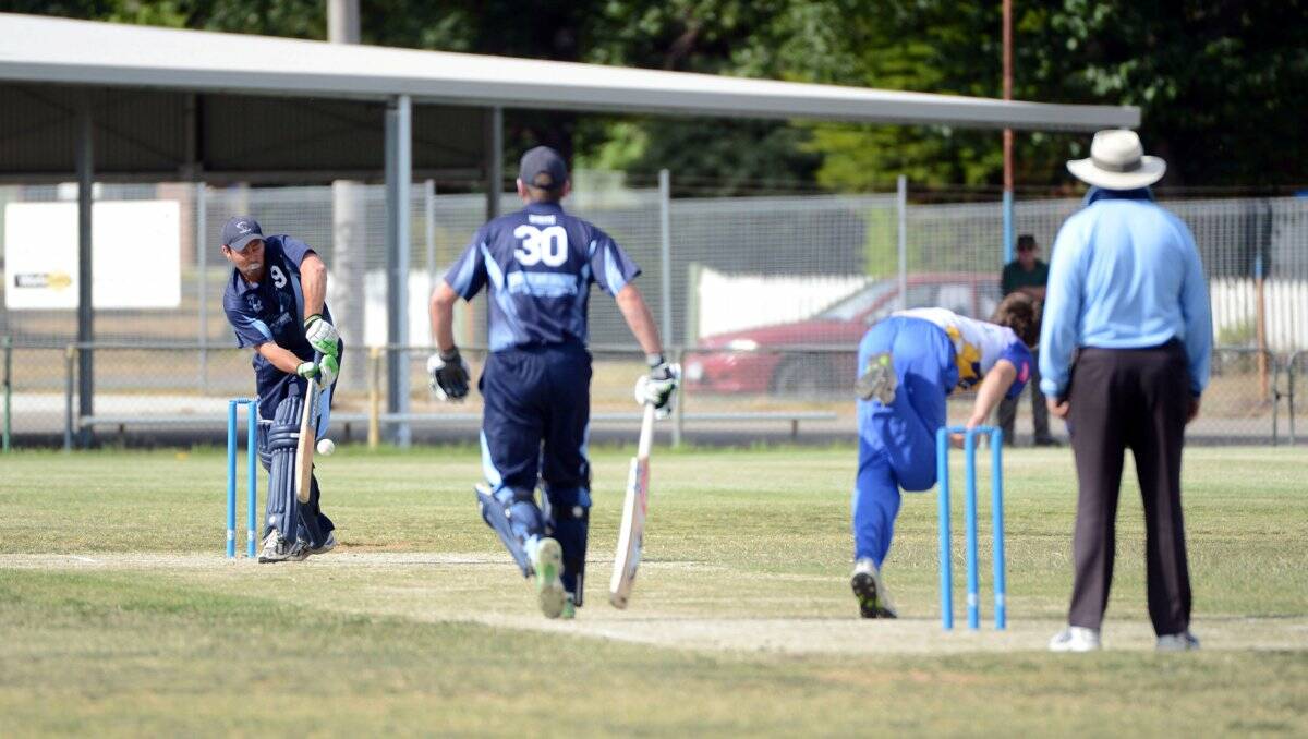 WELL PLAYED: Eaglehawk captain Jason Abbott plays the ball to mid-wicket in last night's match at Golden Square. Picture: JIM ALDERSEY