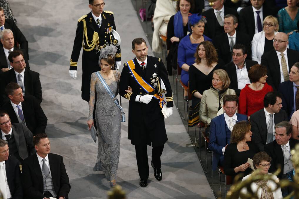 Prince Felipe and Princess and Letizia of Spain enter the church to attend the inauguration of HM King Willem-Alexander of the Netherlands and HM Queen Maxima of the Netherlands. Photo by Vincent Jannink - Pool/Getty Images