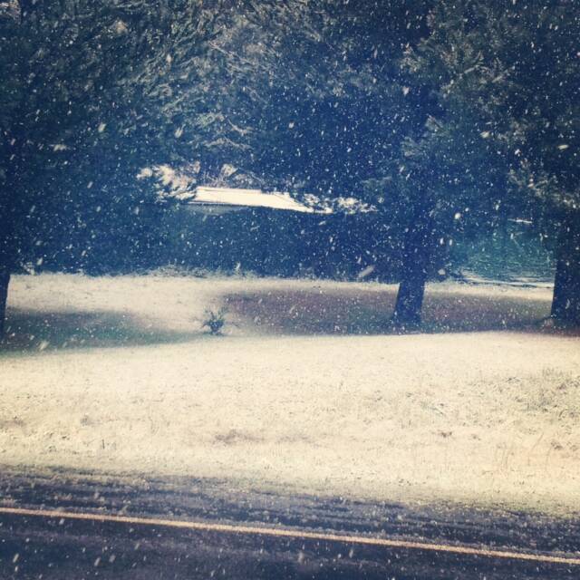 Snow fell in Daylesford this afternoon. Photo courtesy Ben from Shred-X.