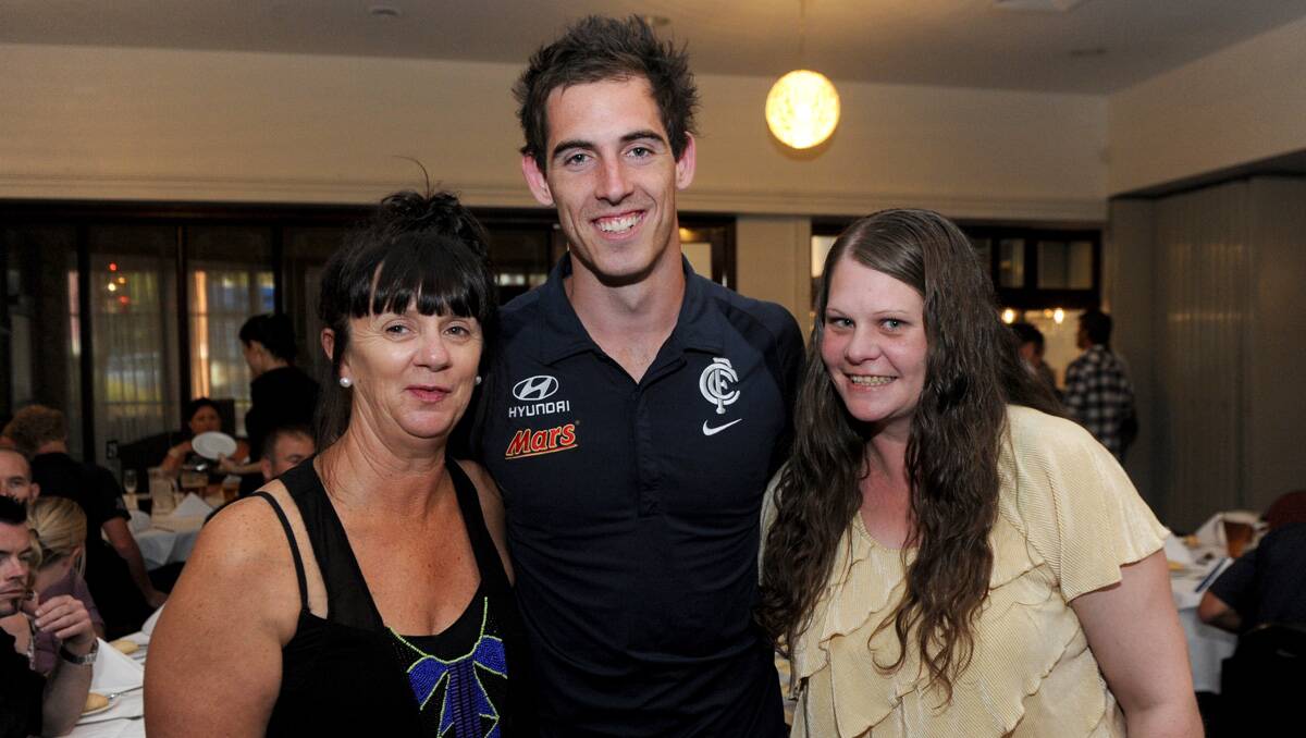 Carlton Dinner with the Stars at the All Seasons Resort. Andrew McInnes with Shirley Falconer and Helen Trcek. Picture: Jodie Donnellan