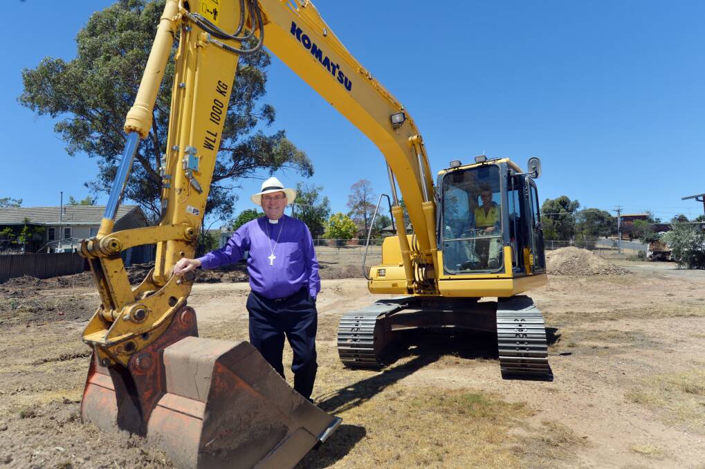 Bishop Andrew Curnow on site for the sod turning for the new church in Kangaroo Flat 