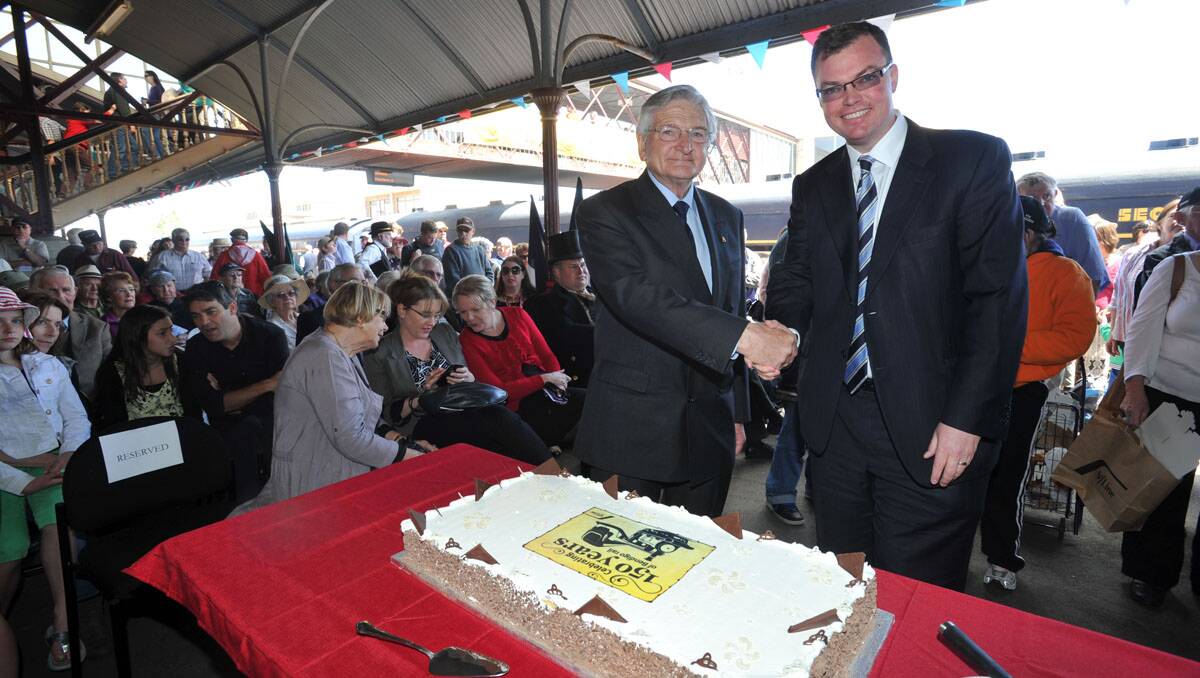 150 years of rail celebrations. Alec Sandner and Parliamentary Secretary for Transport Edward O'Donohue. Picture: Julie Hough