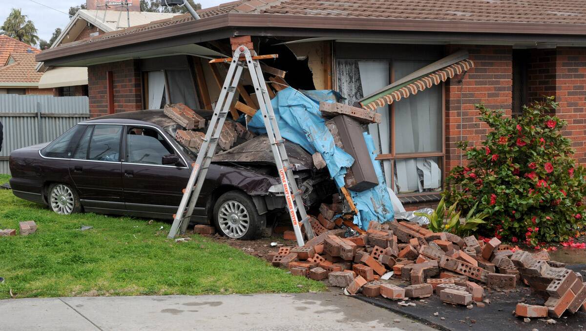 A car went through the front of a unit in Napier Street Sunday morning.   Picture: Jodie Donnellan 