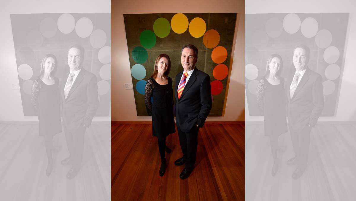 Bendigo Art Gallery acting director Leanne Fitzgibbon and chairman of the Bendigo Art Gallery foundation Ian Mansbridge with works donated to the gallery. Picture: Jim Aldersey