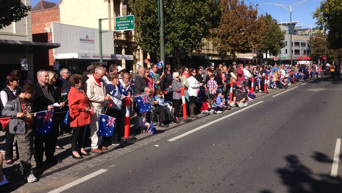 Crowds line Pall Mall for the Anzac Day march. Picture: Peter Weaving