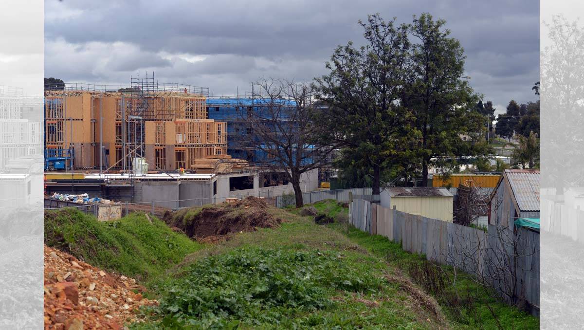 Bendigo Health's new accommodation project at the rear of houses in Arnold Street, photo taken from Atkins Street. Picture: Brendan McCarthy