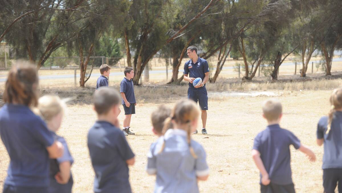 Carlton players visit Raywood Primary School. Picture: Jodie Donnellan