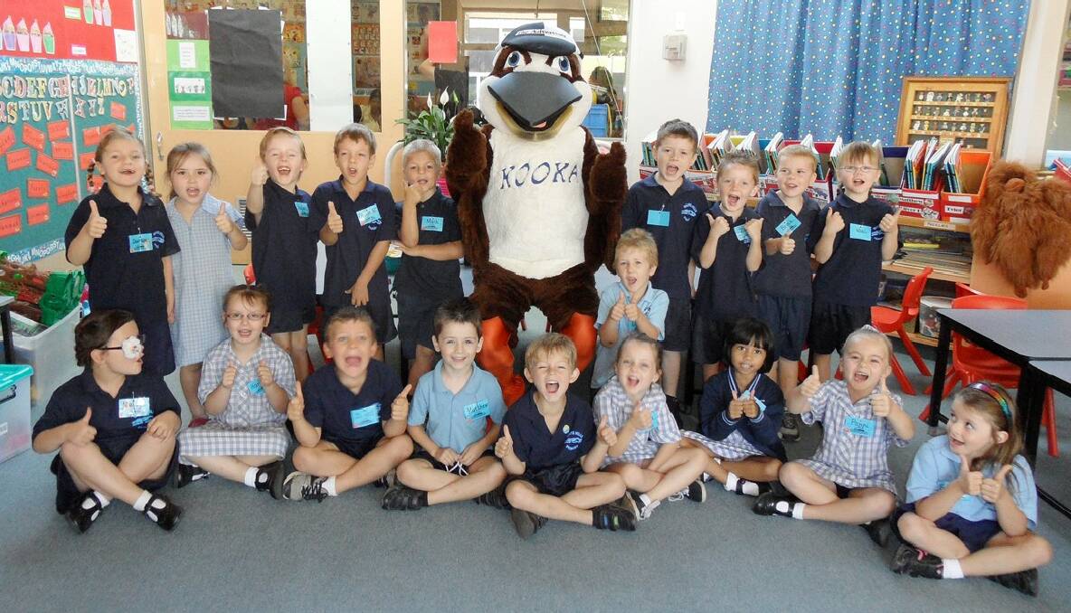 Kooka visits students at White Hills Primary School.