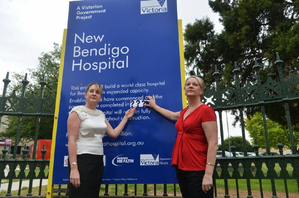QUESTION MARK: Member for Bendigo East, Jacinta Allan and Member for Bendigo West Maree Edwards earlier this year, wondering when the new hospital would be completed.  Picture: BRENDAN McCarthy