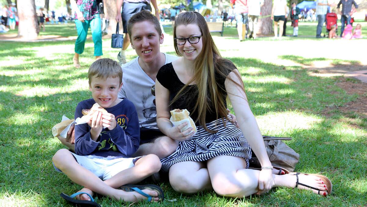 Bendigo's first Scots Day Out event. Andrew and Stephanie Ratcliffe and Xavier Carter. Picture: Peter Weaving