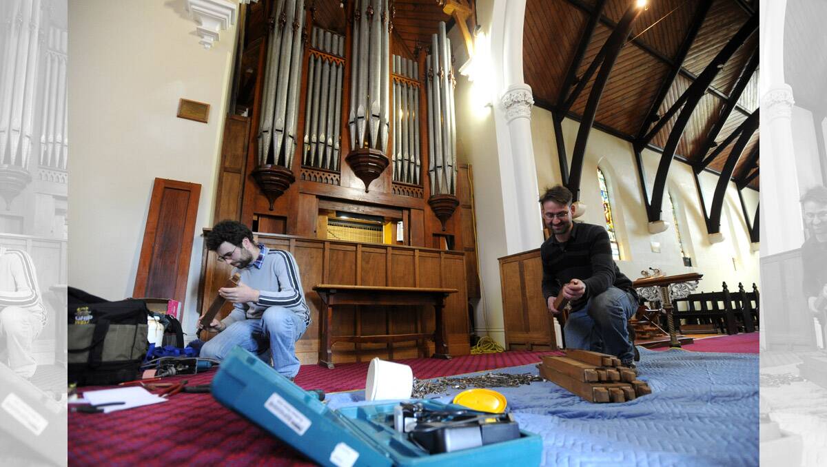 Organ builders Phil Henderson and Ian Wakeley from Wakeley Pipe Organs. Picture: Jodie Donnellan 