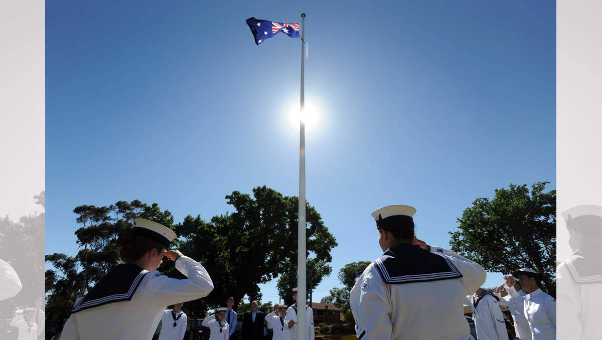 Australian Navy Cadets raise the flag at Australia Day celebrations at Lake Weeroona. Picture: Jim Aldersey