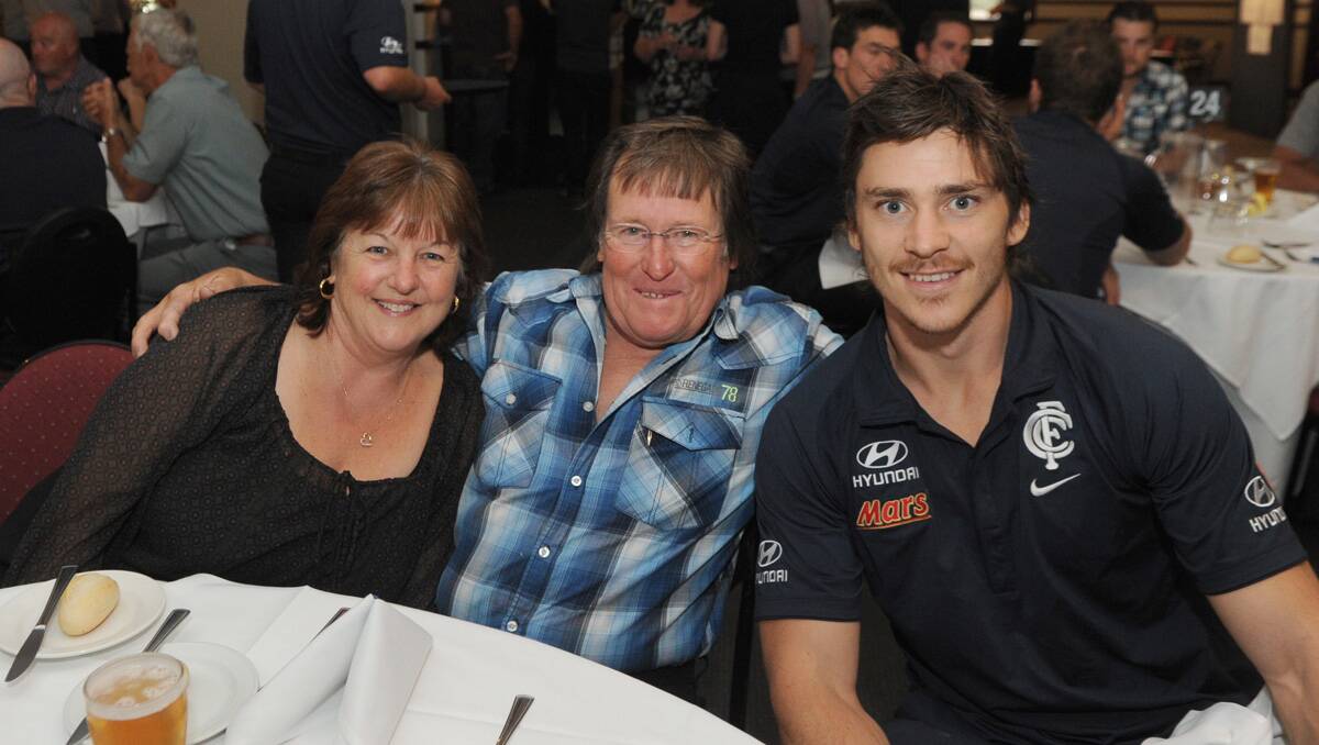 Carlton Dinner with the Stars at the All Seasons Resort. Gail and Bill Lahn with Nick Duigan. Picture: Jodie Donnellan