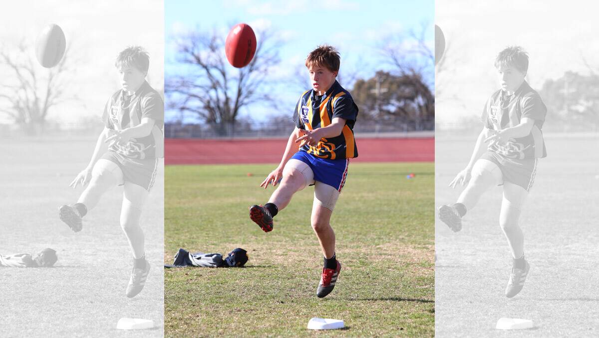 Holiday footy clinic at Tom Flood Centre. Tyson Tresize. Pictures: Peter Weaving 