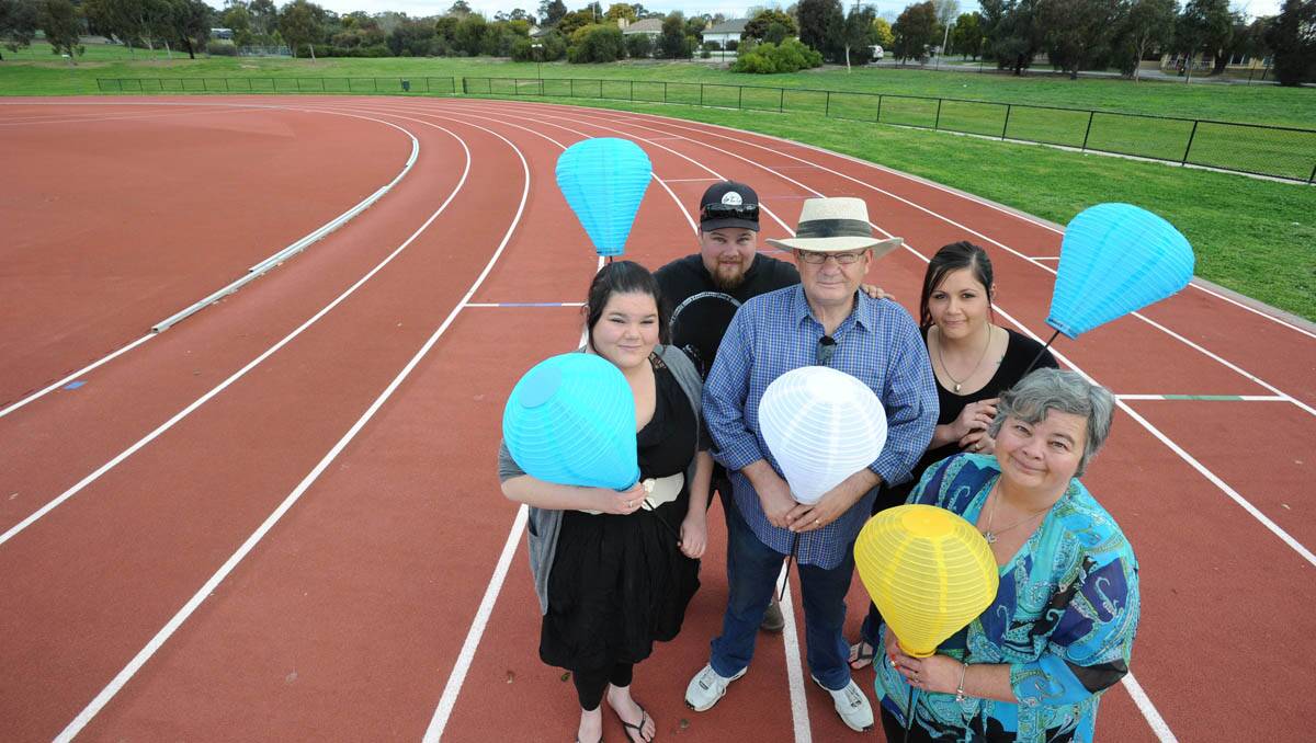 GOOD CAUSE: Light the Night organiser Daryl Lynch, far right, is hoping Saturday night’s event will help people battling cancer, like his dad, Ken Lynch, centre, who was diagnosed with multiple myeloma recently. From left, daughters Deanne and Kristy and wife Debra will also be carrying lanterns on the night to support Ken. 